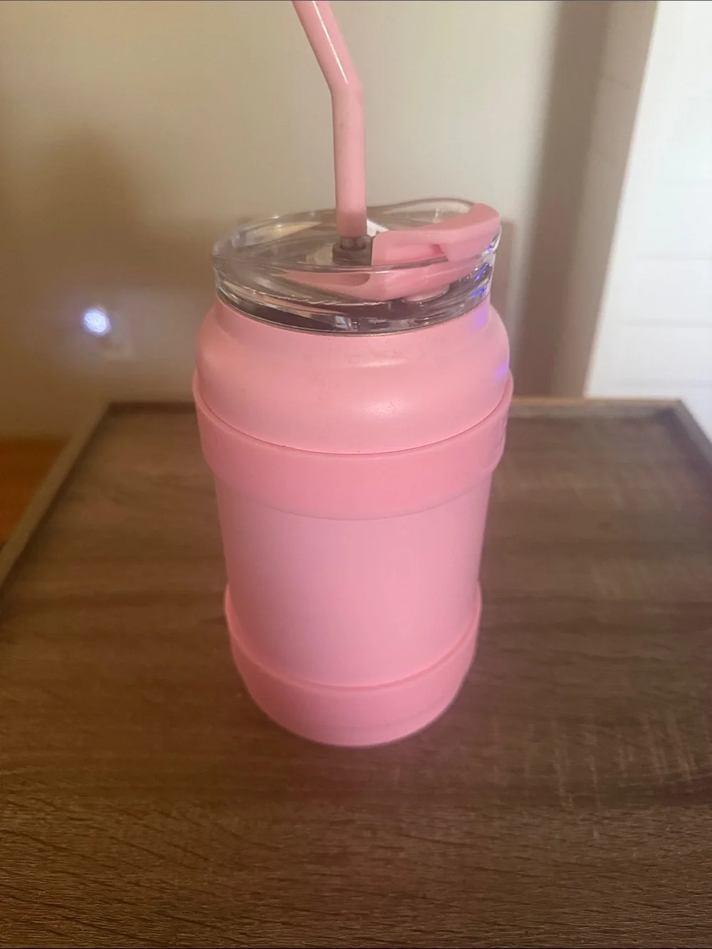 Insulated Pink Travel Mug with Handle and Reusable Straw